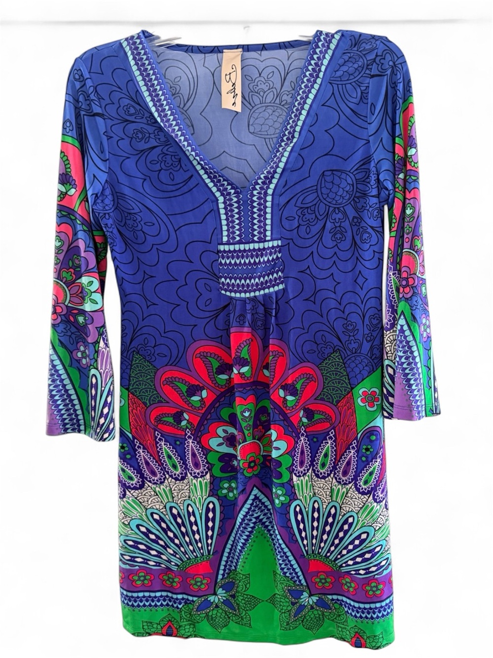 Vibrant Blue Floral V-Neck Tunic Top/mini dress